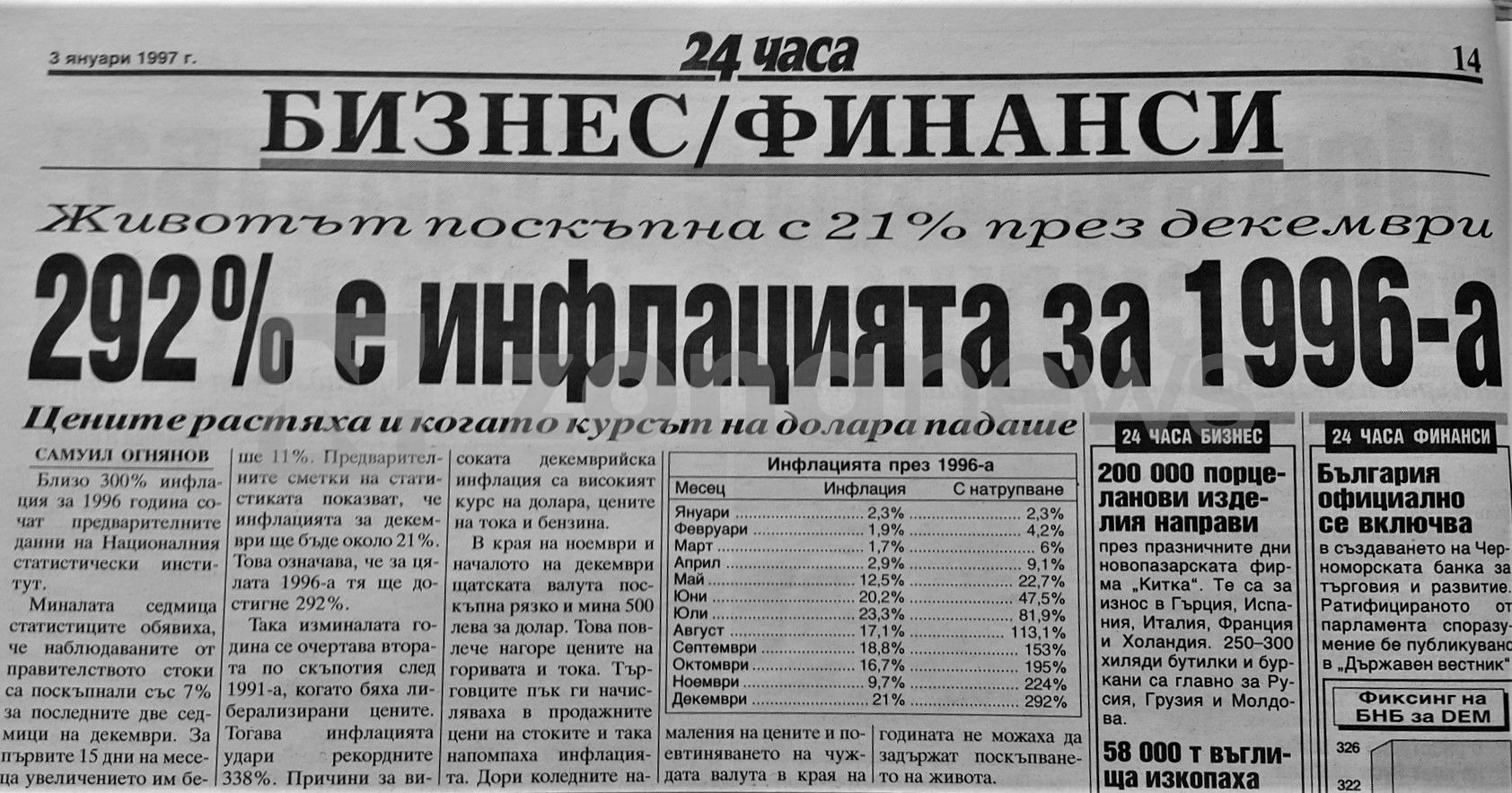 Заглавия от вестниците януари 1997 г. (4)