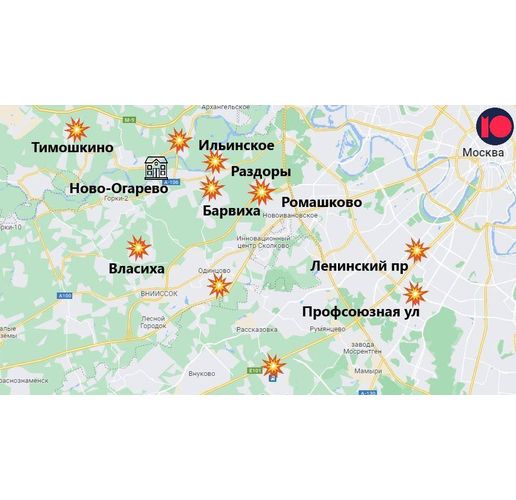 Карта на местата, където са ударили украинските дронове
