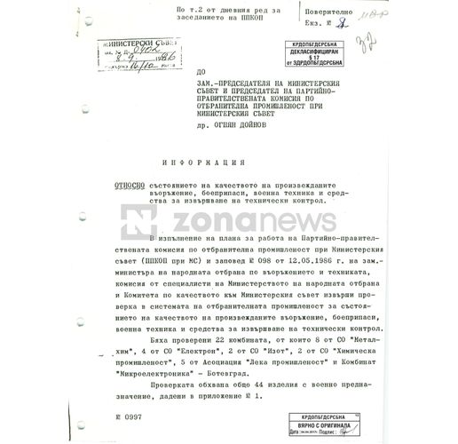 Поверителна справка от 1985 г. показва тотален упадък във ВПК на комунистическа България