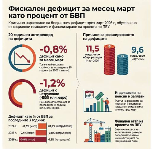 Рекорден бюджетен дефицит към март 2026 г. - анализ на ФС