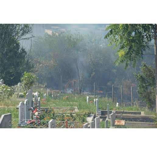 Спряха пламъците на пожара, обхванал гробищен парк в Хасково