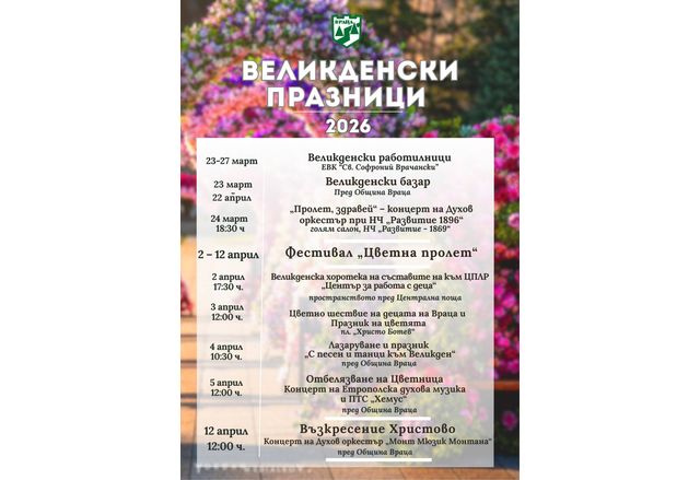 Община Враца е подготвила богата програма за предстоящите великденски празници