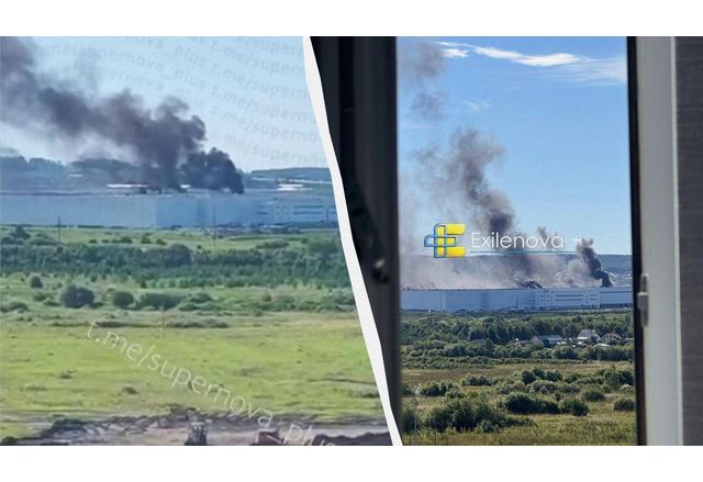 Горящите складове, поразени от украински дронове