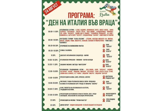 Програма на Деня на Италия във Враца