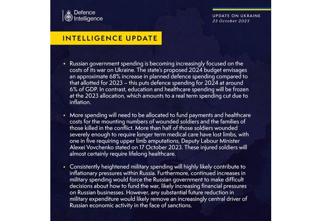 Разузнавателен доклад на британското разузнаване за 23 октомври 2023 г.