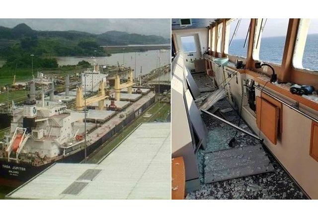 Удареният от бомба турски кораб