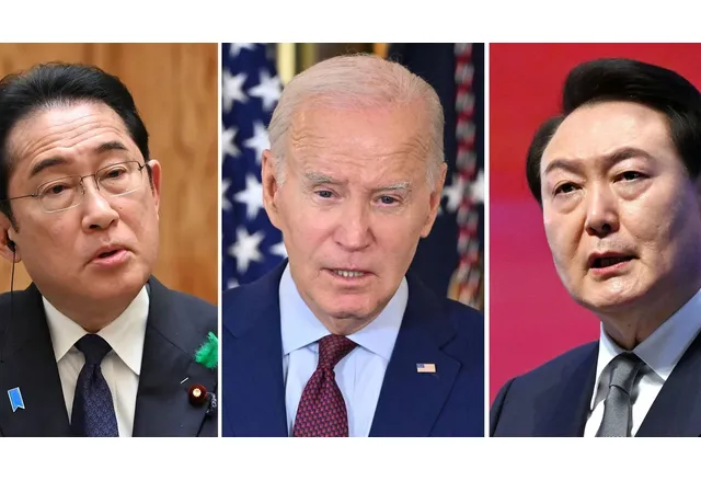 Лидерите на Япония САЩ и Южна Корея публикуваха днес съвместно
