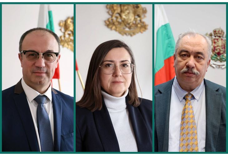 Заместник-министър д-р Петър Грибнев, заместник-министър проф. Антония Димова, заместник-министър Владимир Афенлиев 