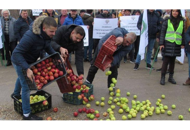 Протестиращи производители изхвърлиха ябълки на пътя край Дунав мост