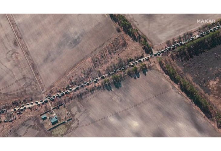 Сателитна снимка на руския военен конвой до Киев Сателитна снимка на руския военен конвой до Киев